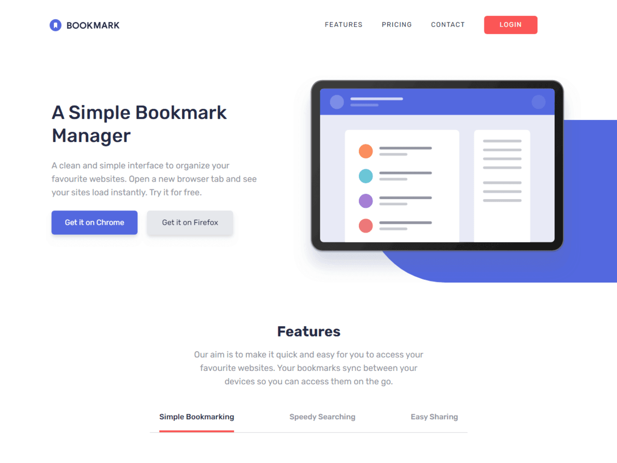 Bookmark landing page