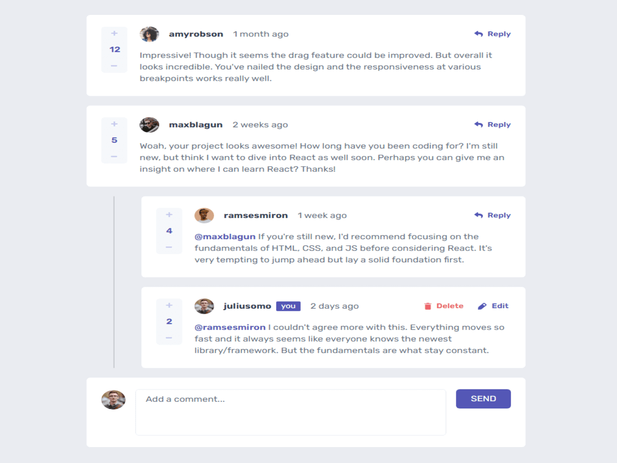 Interactive comments section